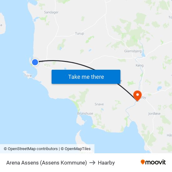 Arena Assens (Assens Kommune) to Haarby map