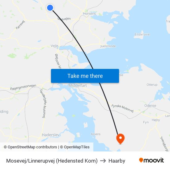 Mosevej/Linnerupvej (Hedensted Kom) to Haarby map