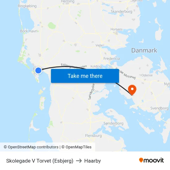 Skolegade V Torvet (Esbjerg) to Haarby map