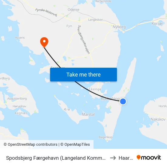 Spodsbjerg Færgehavn (Langeland Kommune) to Haarby map