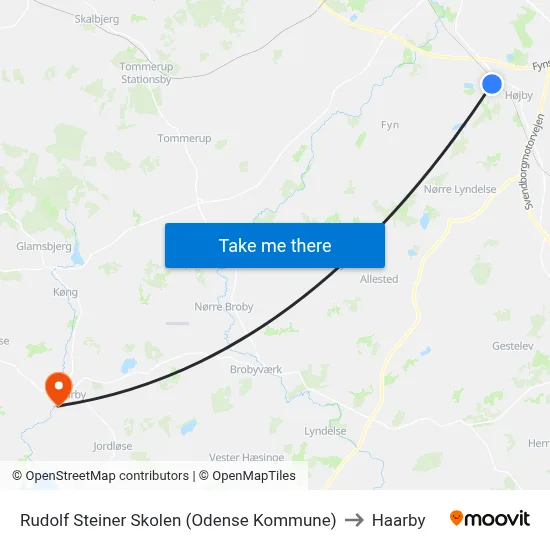 Rudolf Steiner Skolen (Odense Kommune) to Haarby map
