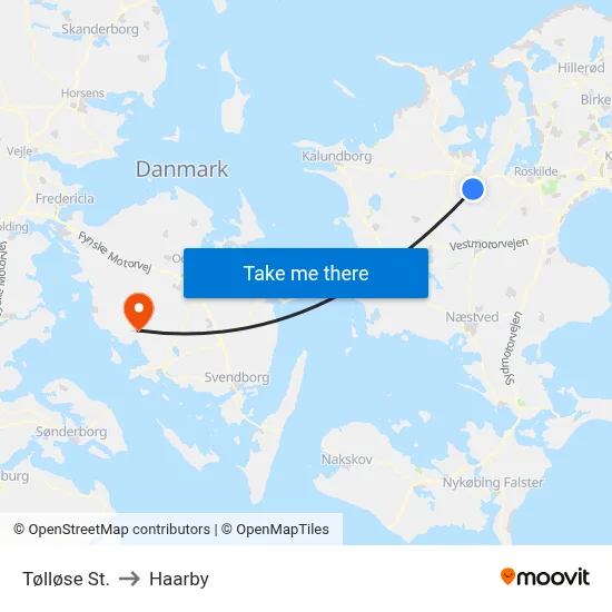Tølløse St. to Haarby map