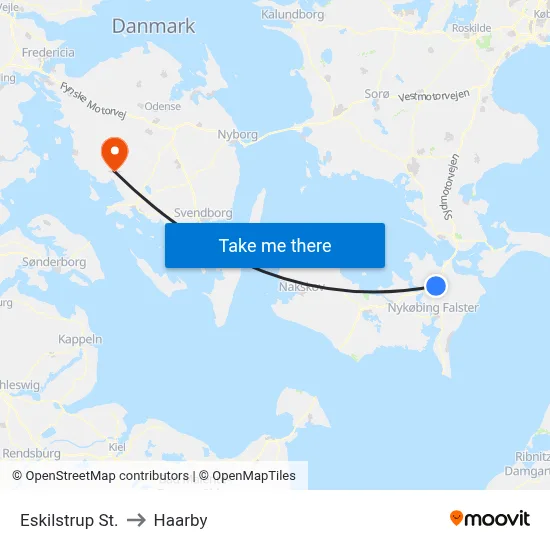 Eskilstrup St. to Haarby map