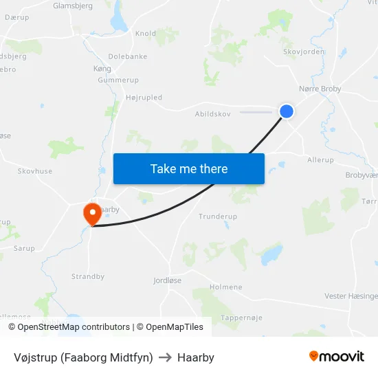 Vøjstrup (Faaborg Midtfyn) to Haarby map
