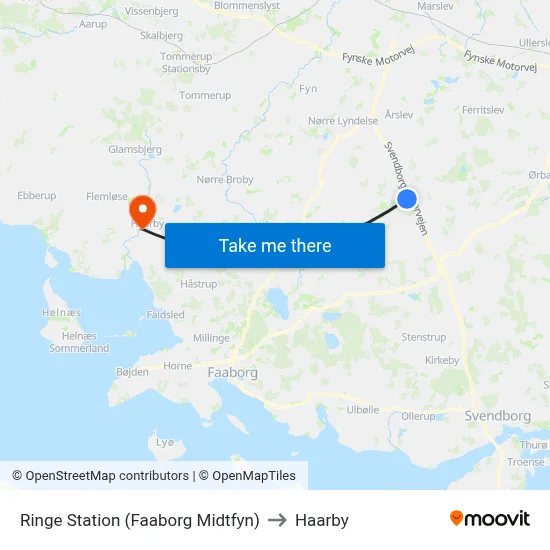 Ringe Station (Faaborg Midtfyn) to Haarby map