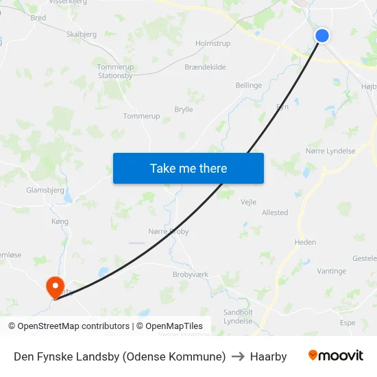 Den Fynske Landsby (Odense Kommune) to Haarby map