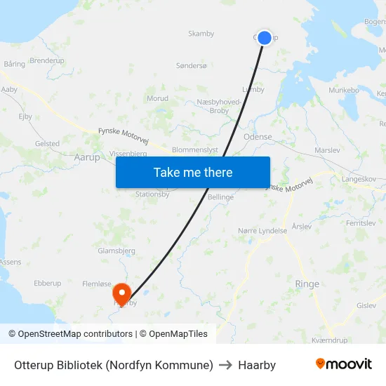 Otterup Bibliotek (Nordfyn Kommune) to Haarby map
