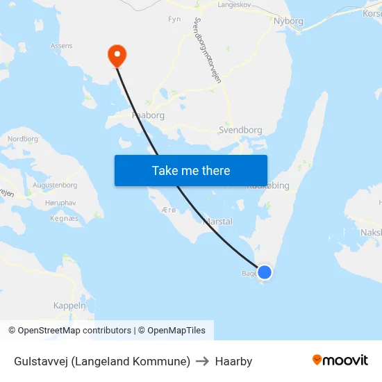 Gulstavvej (Langeland Kommune) to Haarby map