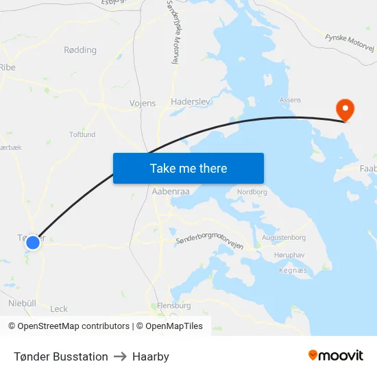 Tønder Busstation to Haarby map