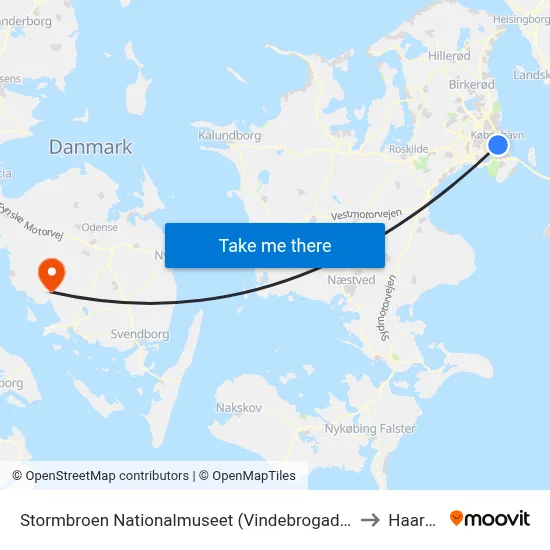 Stormbroen Nationalmuseet (Vindebrogade) to Haarby map
