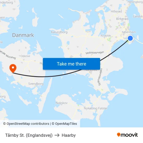 Tårnby St. (Englandsvej) to Haarby map