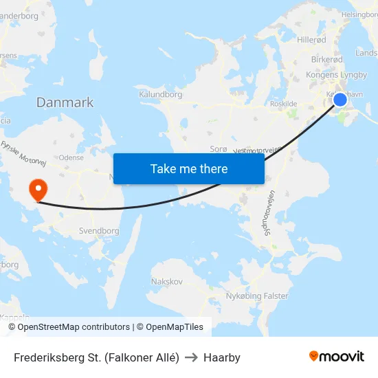 Frederiksberg St. (Falkoner Allé) to Haarby map