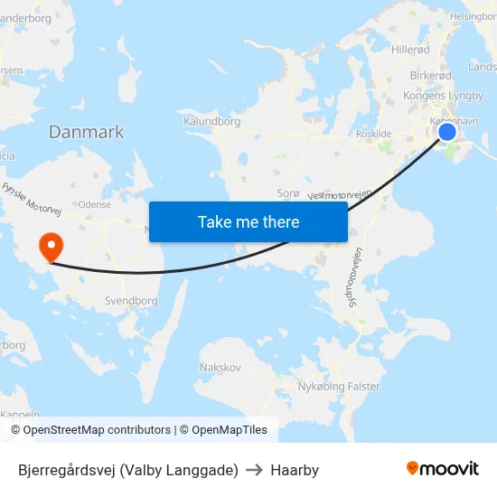 Bjerregårdsvej (Valby Langgade) to Haarby map