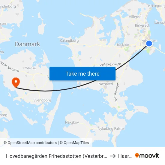Hovedbanegården Frihedsstøtten (Vesterbrogade) to Haarby map