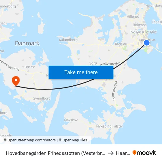 Hovedbanegården Frihedsstøtten (Vesterbrogade) to Haarby map