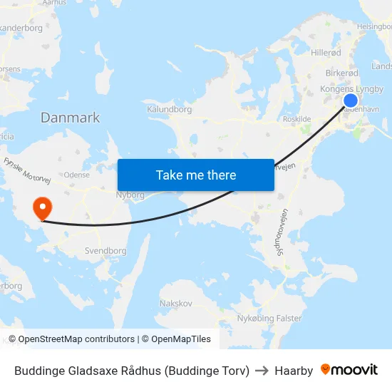 Buddinge Gladsaxe Rådhus (Buddinge Torv) to Haarby map