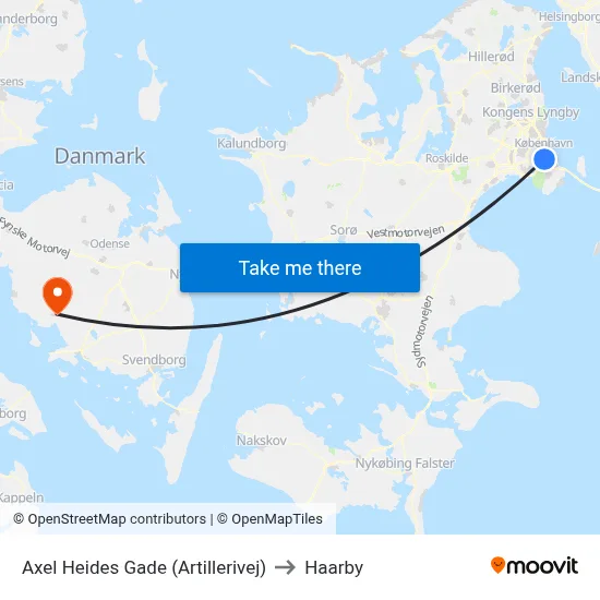 Axel Heides Gade (Artillerivej) to Haarby map