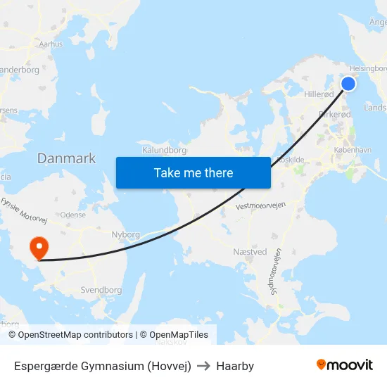 Espergærde Gymnasium (Hovvej) to Haarby map