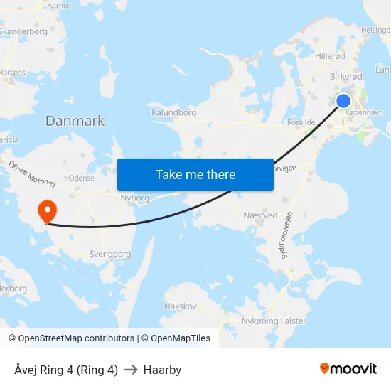 Åvej Ring 4 (Ring 4) to Haarby map