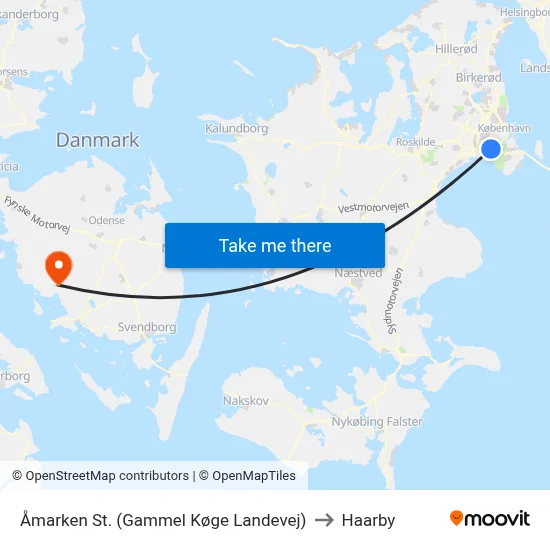 Åmarken St. (Gammel Køge Landevej) to Haarby map
