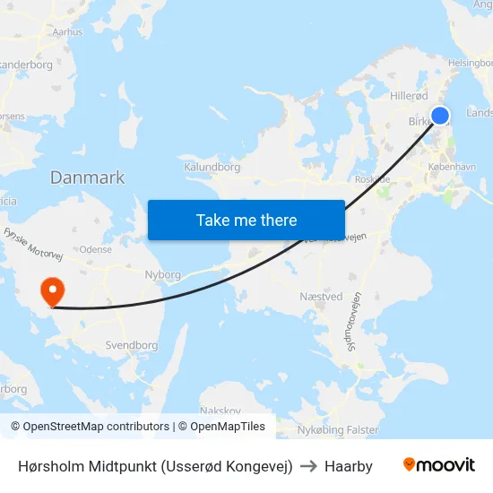 Hørsholm Midtpunkt (Usserød Kongevej) to Haarby map
