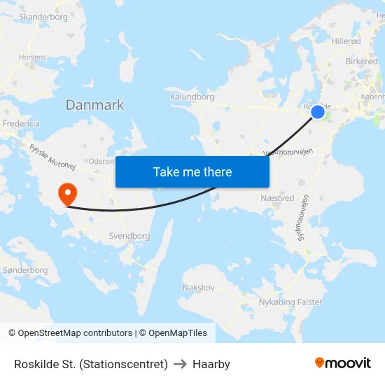 Roskilde St. (Stationscentret) to Haarby map