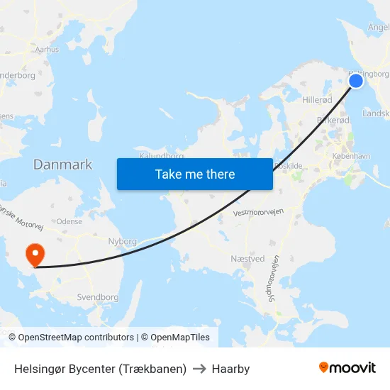 Helsingør Bycenter (Trækbanen) to Haarby map