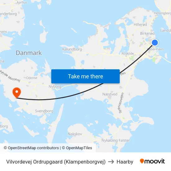 Vilvordevej Ordrupgaard (Klampenborgvej) to Haarby map