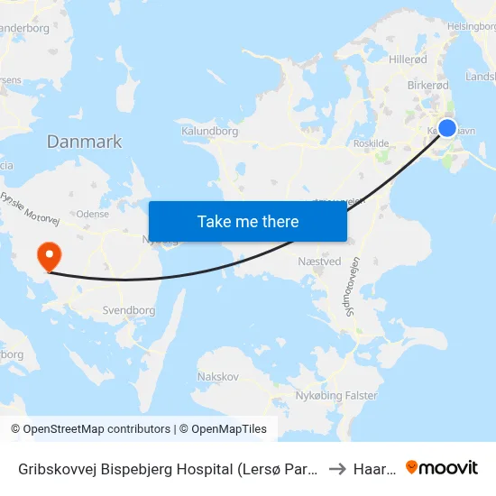 Gribskovvej Bispebjerg Hospital (Lersø Parkallé) to Haarby map