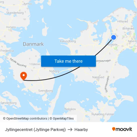 Jyllingecentret (Jyllinge Parkvej) to Haarby map