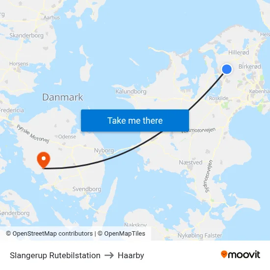 Slangerup Rutebilstation to Haarby map