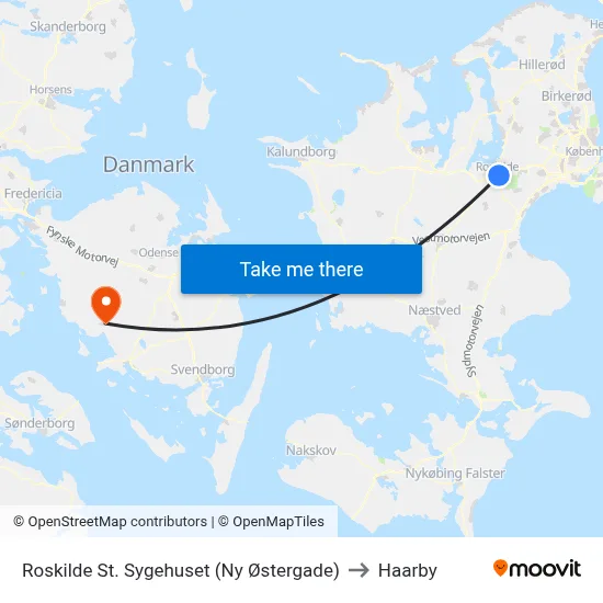 Roskilde St. Sygehuset (Ny Østergade) to Haarby map