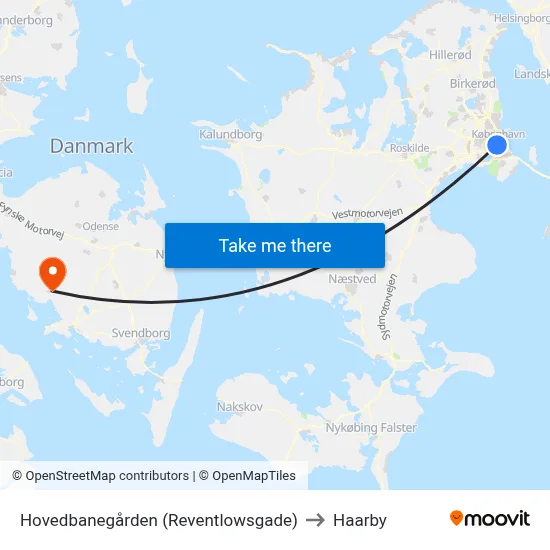 Hovedbanegården (Reventlowsgade) to Haarby map
