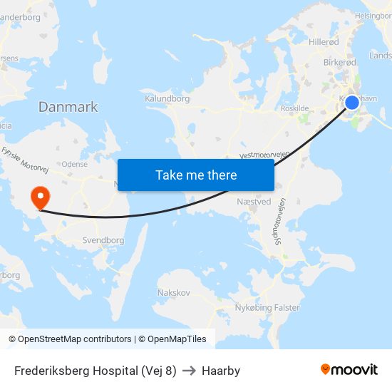 Frederiksberg Hospital (Vej 8) to Haarby map