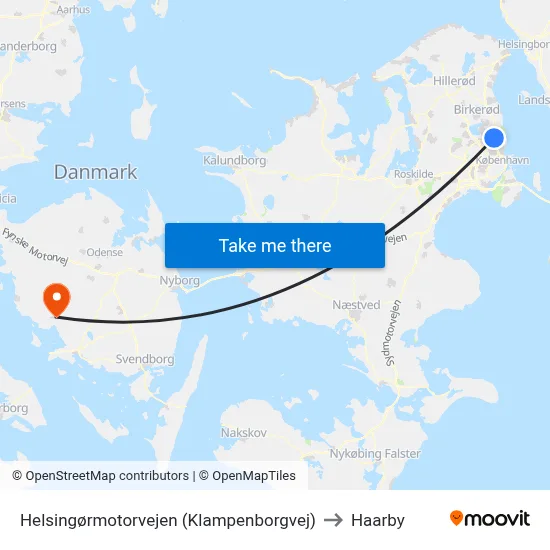 Helsingørmotorvejen (Klampenborgvej) to Haarby map