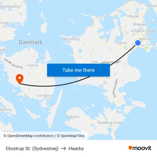 Glostrup St. (Sydvestvej) to Haarby map