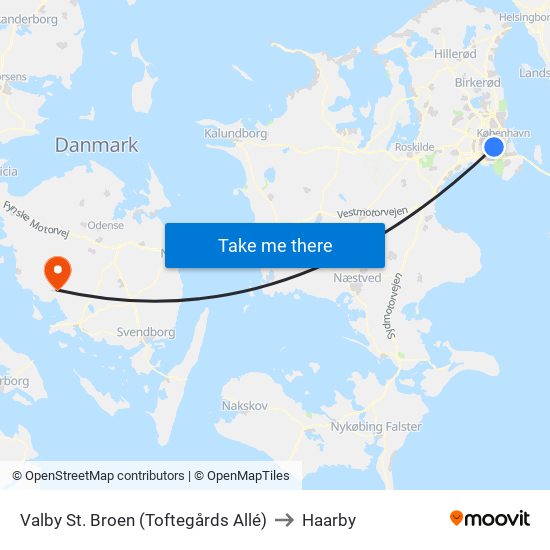 Valby St. Broen (Toftegårds Allé) to Haarby map