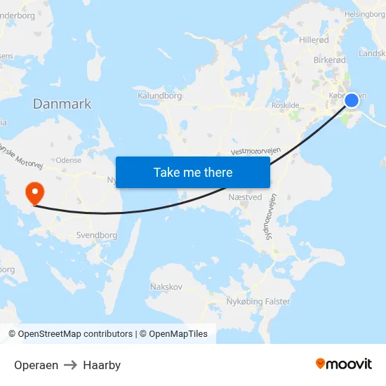 Operaen to Haarby map