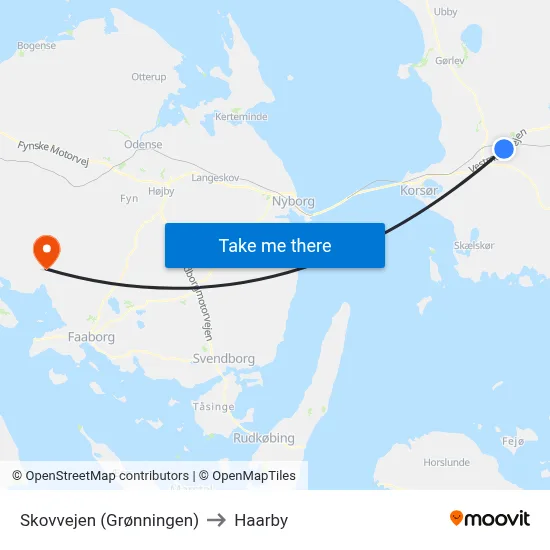 Skovvejen (Grønningen) to Haarby map