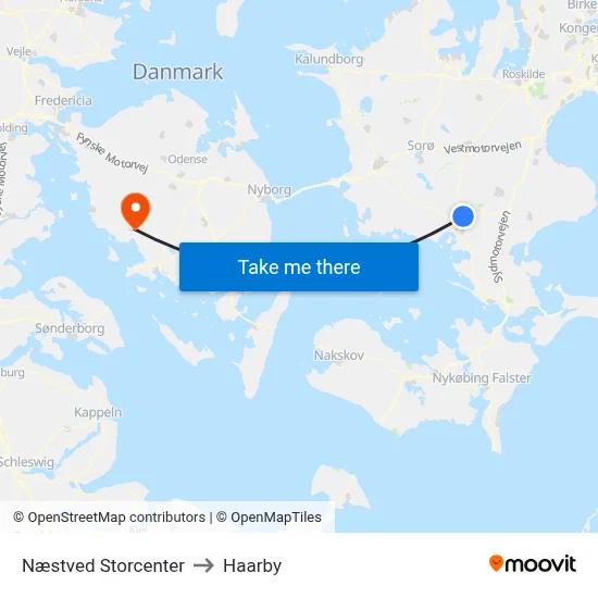 Næstved Storcenter to Haarby map