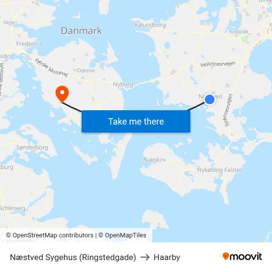 Næstved Sygehus (Ringstedgade) to Haarby map