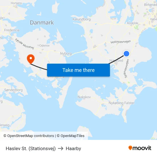 Haslev St. (Stationsvej) to Haarby map