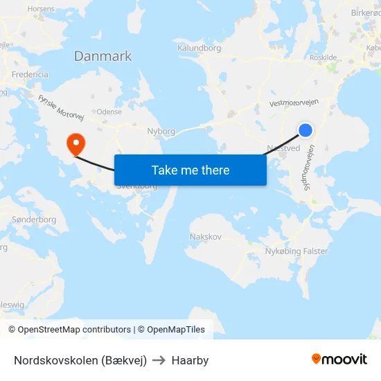 Nordskovskolen (Bækvej) to Haarby map