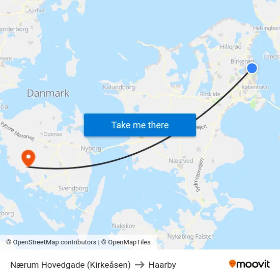 Nærum Hovedgade (Kirkeåsen) to Haarby map