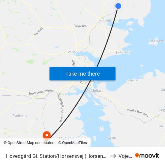 Hovedgård Gl. Station/Horsensvej (Horsens Kom) to Vojens map