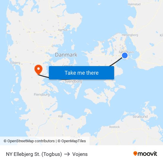 NY Ellebjerg St. (Togbus) to Vojens map