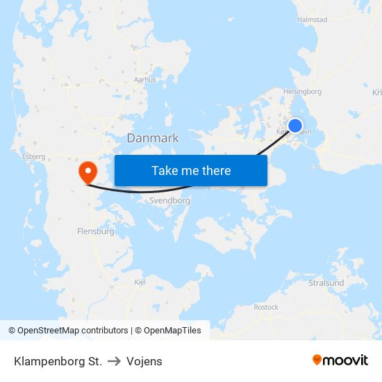 Klampenborg St. to Vojens map