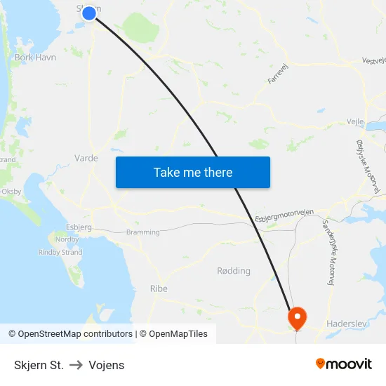 Skjern St. to Vojens map