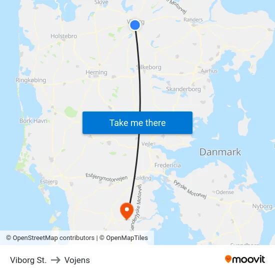 Viborg St. to Vojens map