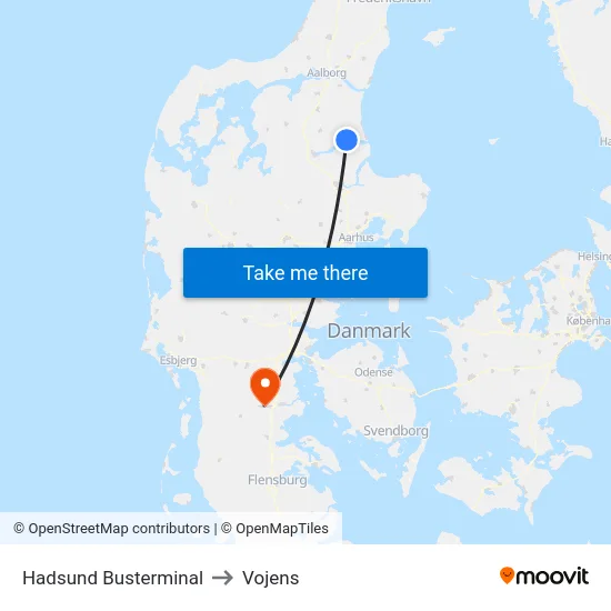 Hadsund Busterminal to Vojens map
